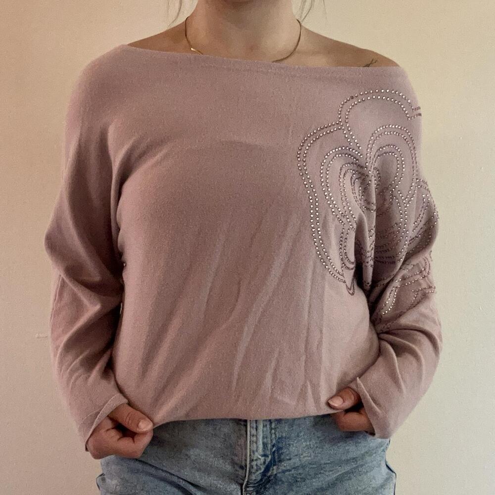 LIV Milano Y2K Pink & Purple Beaded Floral Sweater — Women’s L